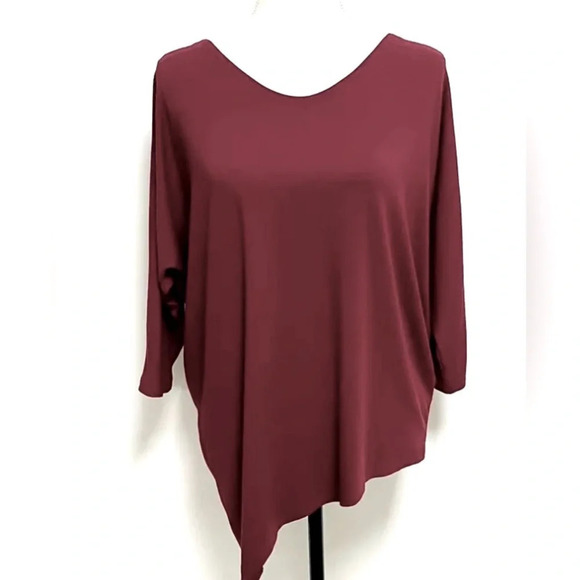 Eileen Fisher Tops - Eileen Fisher  Burgundy Red Dolman 3/4 Sleeve Bias Hemline Scoop Neck Medium